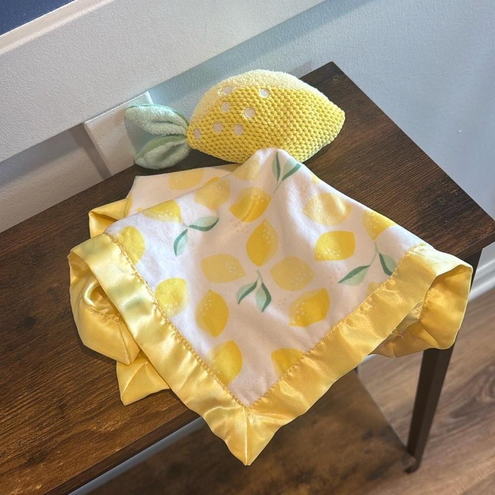 Cloud Island Plush Lemon Yellow Satin Trim Security Blanket Lovey 13.5"